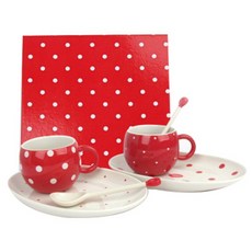 Izawa 點偶分支集, 1套, 2p 馬克杯 + 2p 勺子 + 2p 橢圓盤, 紅底白點點
