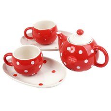 Izawa 圓點情侶茶具, 1套, 茶壺 + 杯子 2p + 橢圓盤 2p