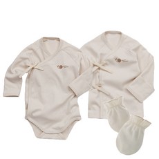 Natura Organic 嬰兒素色包屁衣+肚衣+手套