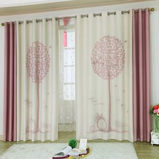 L&Room 愛心樹印花遮光窗簾組, 獨立粉紅色
