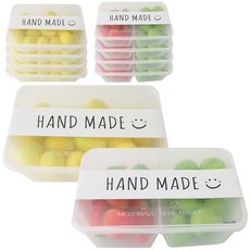 PP塑膠耐熱餐盒組+hand made字樣封口貼紙, 1套, 容器 5p + 容器（2 個隔間）5p + 蓋子 10p + 條帶（白色）10p