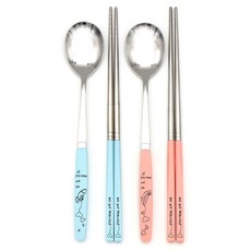 Furnicial Pick Me 彩色情侶餐具組 婚鞋, 1套, 湯匙 2p + 筷子 2p(柔和粉 W, 天空藍 M)