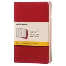 몰스킨 까히에저널 스퀘어드 노트 포켓, 크랜베리 레드, 3개입