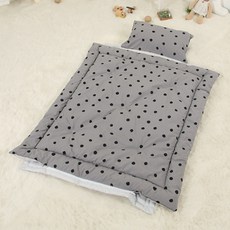 EziBaby 北歐風午睡被墊+枕頭 60支棉, 圓點款 灰色