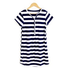 Motherlike 孕婦Y領鈕扣條紋短袖連身裙