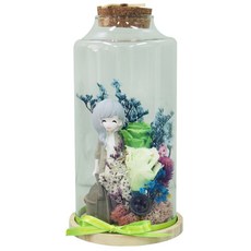 永生花 花朵軟木塞蓋玻璃罩, GRF#044(卡其色 大)