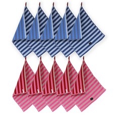 도트레코드 스트라이프캣츠 고리핸드타올세트, 블루, 핑크, 10개입