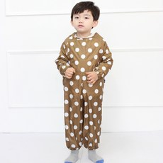 dot RECORD 孩童圓點防汙衣 拉鍊款, 棕色