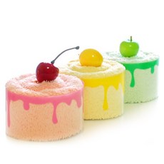 2A產業 水果迷你蛋糕廚房毛巾 30 x 40 cm, 黃色, 粉紅色, 綠色, 3個