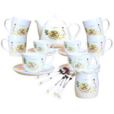 LKmade 插圖印花下午茶餐具組, 1組, 餐具 21入