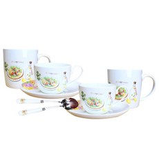 LKmade 插圖印花下午茶餐具組, 1組, 茶匙 2入+馬克杯 2入+咖啡杯 4入