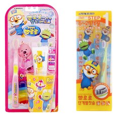 Pororo 印花牙刷牙膏組 粉色+牙刷 第1階段 2入 隨機出貨, 1套