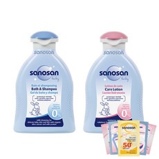 사노산 베이비 바스앤샴푸 200ml + 케어로션 200ml + 사셰 8ml x 5p 랜덤 발송, 1세트