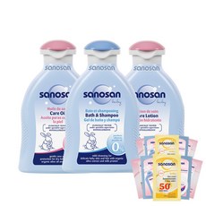 사노산 베이비 바스앤샴푸 200ml + 케어로션 200ml + 케어오일 200ml + 사셰 8ml x 10p 랜덤 발송, 1세트