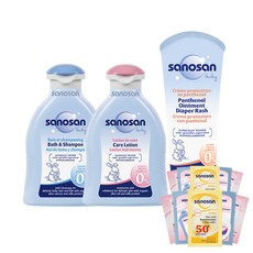 사노산 베이비 바스앤샴푸 200ml + 케어로션 200ml + 판테놀 수딩크림 100ml + 사셰 8ml x 10p 랜덤 발송, 1세트