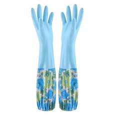 리빙팝 김장용 팔토시 라텍스 고무장갑 블루 플라워, 2개입, 중(M)