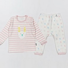 Dong mulone 兒童40支棉條紋兔子圖案居家服套裝