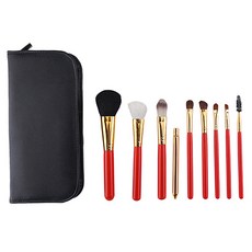파우치 메이크업 브러쉬 9종 세트, 레드, 1개