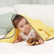 bebe chouette 孩童用3層厚紗布毯, 淺黃色