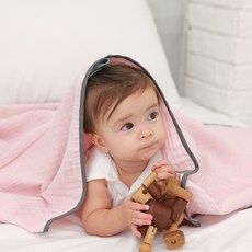 bebe chouette 孩童用3層厚紗布毯, 淺粉色