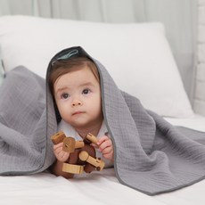 bebe chouette 孩童用3層厚紗布毯, 淺灰色