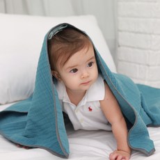 bebe chouette 孩童用3層厚紗布毯, 深藍色