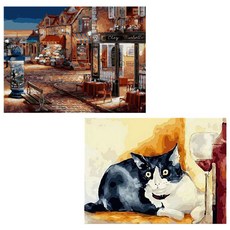 BANHAJIO DIY Myeonghwa繪圖2套咖啡館 +驚喜的貓, 混色