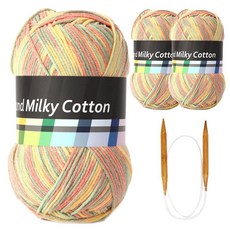 MiLK Cotton 星紋圍巾DIY套組 針織線3球+棒針3.5mm, 63粉彩混合, 1套