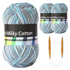 브랜드얀 밀키코튼 별무늬 목도리 DIY 뜨개실 3p + 고급 흑대바늘 3.5mm, 64스카이메란지, 1세트