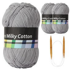 브랜드얀 밀키코튼 별무늬 목도리 DIY 뜨개실 3p + 고급 흑대바늘 3.5mm, 27연회색, 1세트