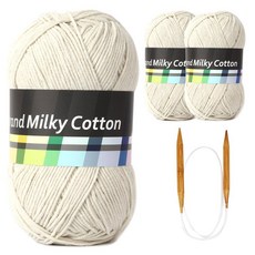 브랜드얀 밀키코튼 별무늬 목도리 DIY 뜨개실 3p + 고급 흑대바늘 3.5mm, 24사하라, 1세트