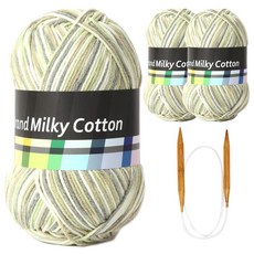 브랜드얀 밀키코튼 별무늬 목도리 DIY 뜨개실 3p + 고급 흑대바늘 3.5mm, 62라임믹스, 1세트