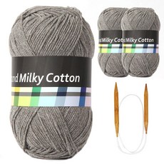 MiLK Cotton 星紋圍巾DIY套組 針織線3球+棒針3.5mm, 4灰混色, 1套