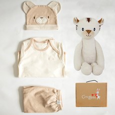 코니베이비 오가닉탄생 백일선물 곰돌이 옷3종 + 수면인형호랑이티티80 애착인형 + 상자