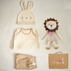 코니베이비 오가닉탄생 백일선물 토순이 옷3종 + 내친구사자차차60 애착인형 + 상자