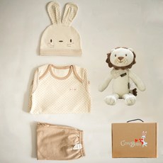 코니베이비 오가닉탄생 백일선물 토순이 옷3종 + 아기백사자40 애착인형 + 상자