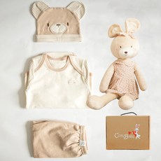 코니베이비 오가닉탄생 백일선물 곰돌이 옷3종 + 수면인형토끼베순이80 애착인형 + 상자