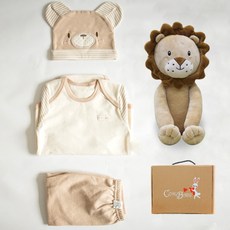 코니베이비 오가닉탄생 백일선물 곰돌이 옷3종 + 수면인형사자차차80 애착인형 + 상자