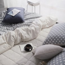 CléMENCE 點點圖案床墊套+被套+枕頭套, 海軍藍+象牙色