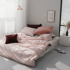 CléMENCE 素色水洗被套+枕頭套 粉色, 粉色+灰色