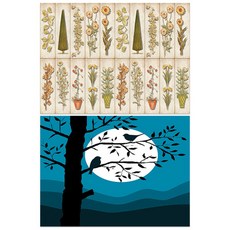 ROEM DESIGN 矽膠餐墊 花朵圖案 花園 + 樹與鳥, 混合顏色, 385 x 285 mm, 2個