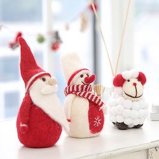 Happy Village WOOL 羊毛聖誕裝飾品 3 件套, 聖誕老人+雪人+羊