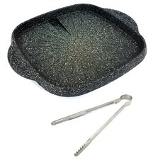 CoCoREX 雙耳大理石不沾瀝油煎烤盤+不鏽鋼料理夾, 32 厘米寬 x 32 厘米高, 1套