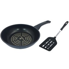 CoCoREX 單柄鑽石平底鍋+斜角鍋鏟組 黑色 L, 20cm, 1組