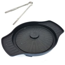 CoCoREX 可直火加熱雙耳大理石不沾瀝油煎烤盤+不鏽鋼料理夾 L號, 直徑31cm, 1套