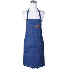 BYDECO 丹寧純棉水洗鈕扣圍裙, 藍色, 1個