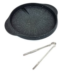 CoCoREX 雙耳大理石不沾圓形瀝油煎烤盤+不鏽鋼料理夾 L號, 直徑32cm, 1套