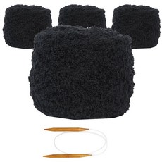 브랜드실 극세사 목도리 DIY 털실 4p + 고급 흑대바늘 8mm 뜨개질DIY세트, 25 검정, 1세트