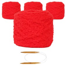 브랜드실 극세사 목도리 DIY 털실 4p + 고급 흑대바늘 8mm 뜨개질DIY세트, 21 빨강, 1세트