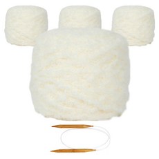 브랜드실 극세사 목도리 DIY 털실 4p + 고급 흑대바늘 8mm 뜨개질DIY세트, 7 아이보리, 1세트